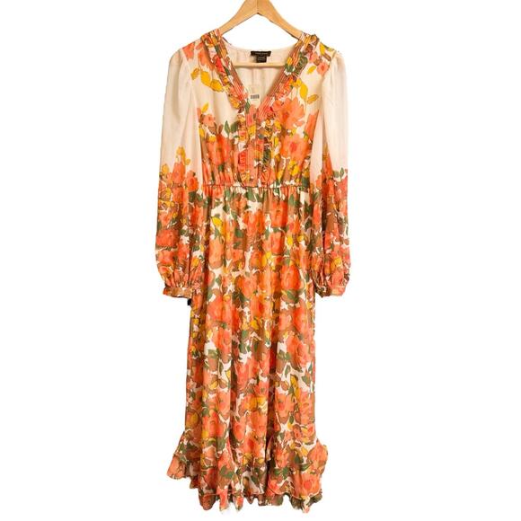 NEW Anthropologie Vineet Long Dress 70s Floral Artsy Boho Hippie XS Cottagecore - Picture 1 of 12